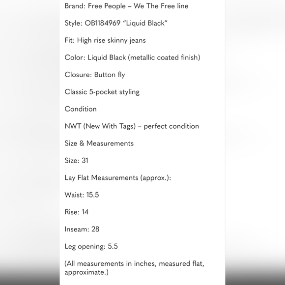 NWT We The Free Black Skinny Faux Leather Pants Size 31 - Picture 3 of 9